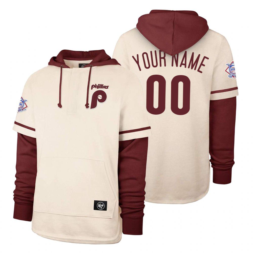 Men Philadelphia Phillies #00 Your name Cream 2021 Pullover Hoodie MLB Jersey